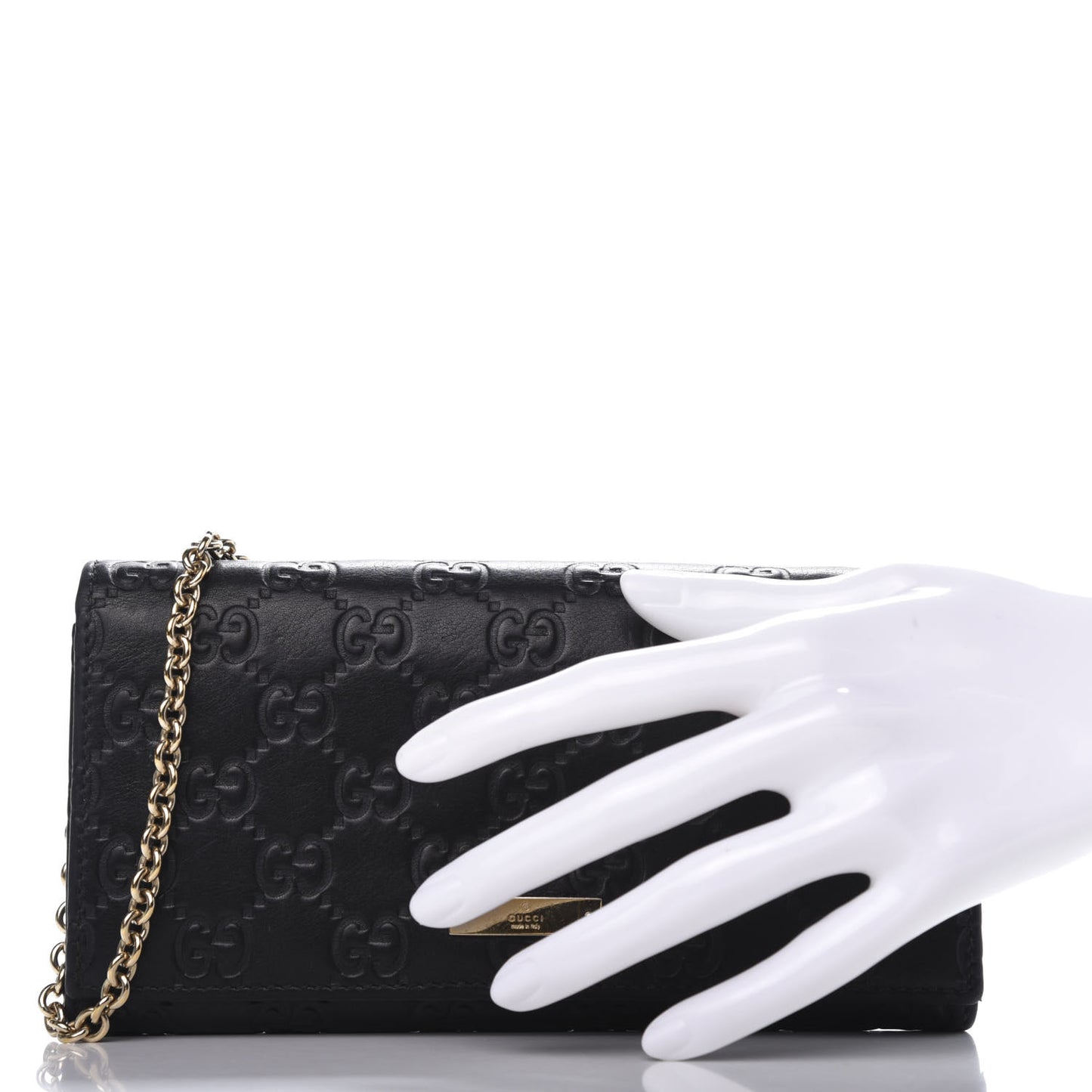 Guccissima Margaux Calfskin Metal Bar Chain Wallet Black
