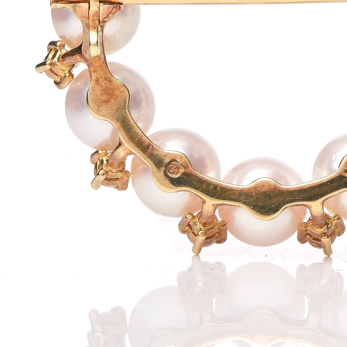 18K Yellow Gold Diamond Akoya Pearl Circle Brooch