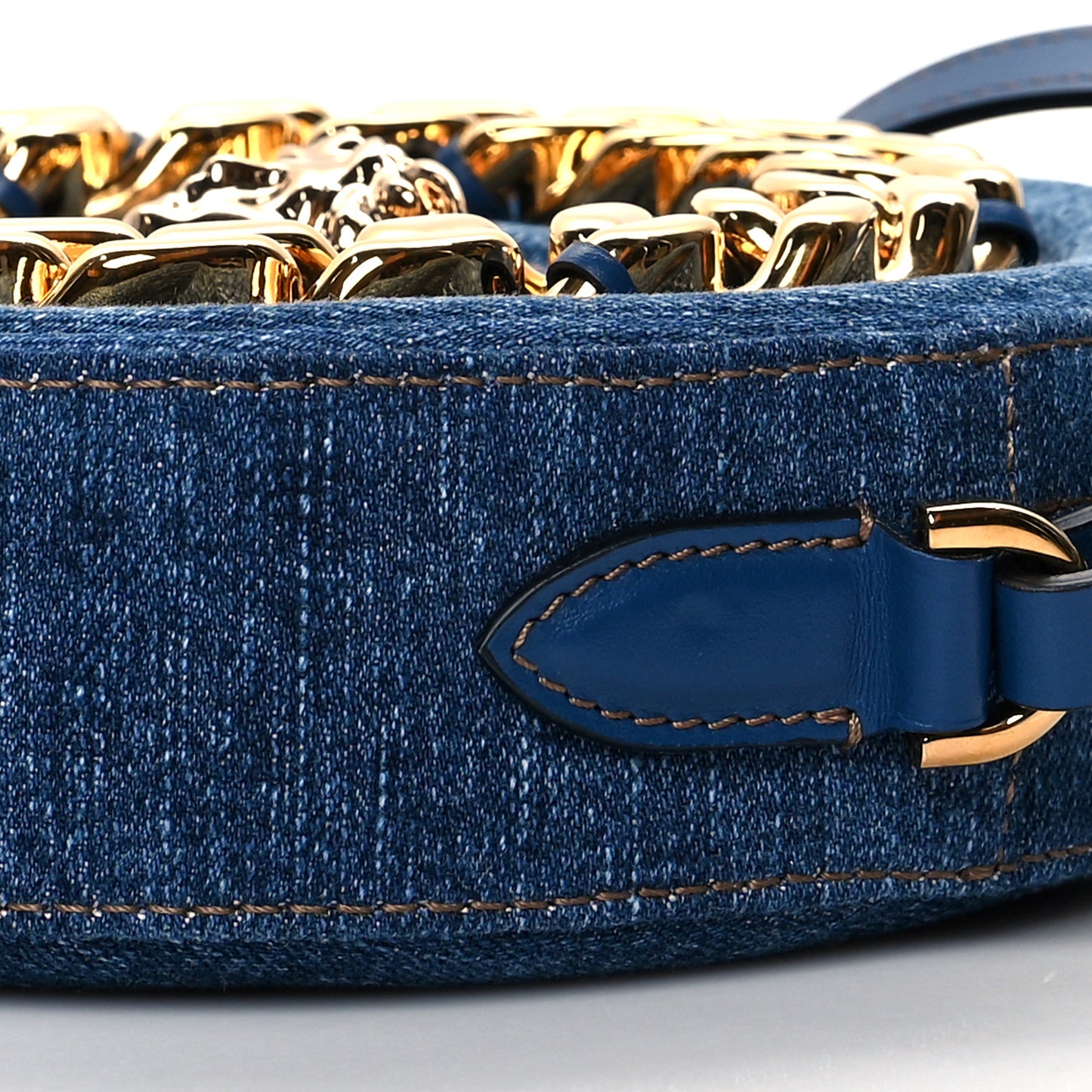 Denim Mini La Medusa Chain Round Crossbody Bag Navy Blue