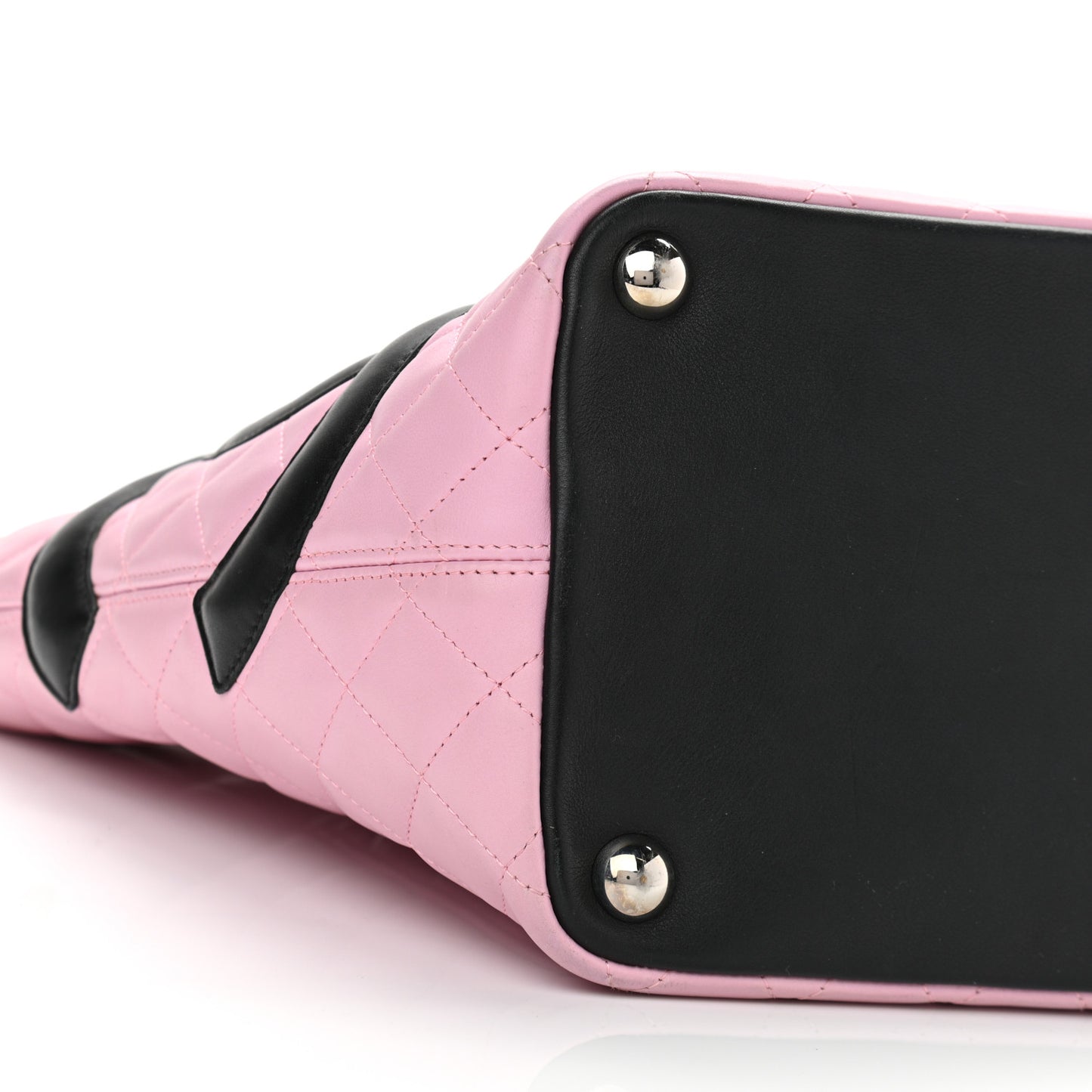 Calfskin Quilted Large Cambon Tote Pink Black
