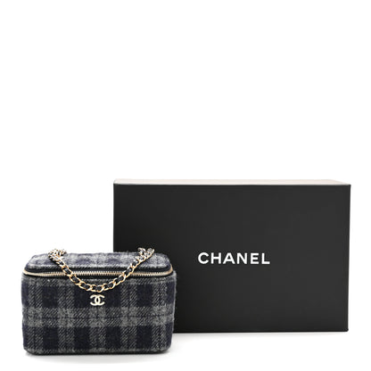 Chanel Wool Plaid Quilted Small Vanity Case With Chain Blue 12 of 12