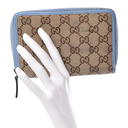 Gucci Monogram Dollar Calfskin Zip Around Compact Wallet Beige Ebony Mineral Blue 2 of 13