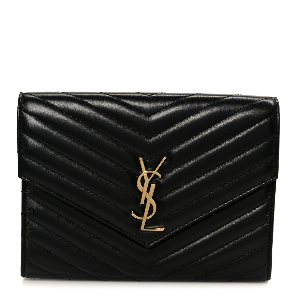 Saint Laurent Lambskin Matelasse Chevron Monogram Cassandre Flap Pouch ...
