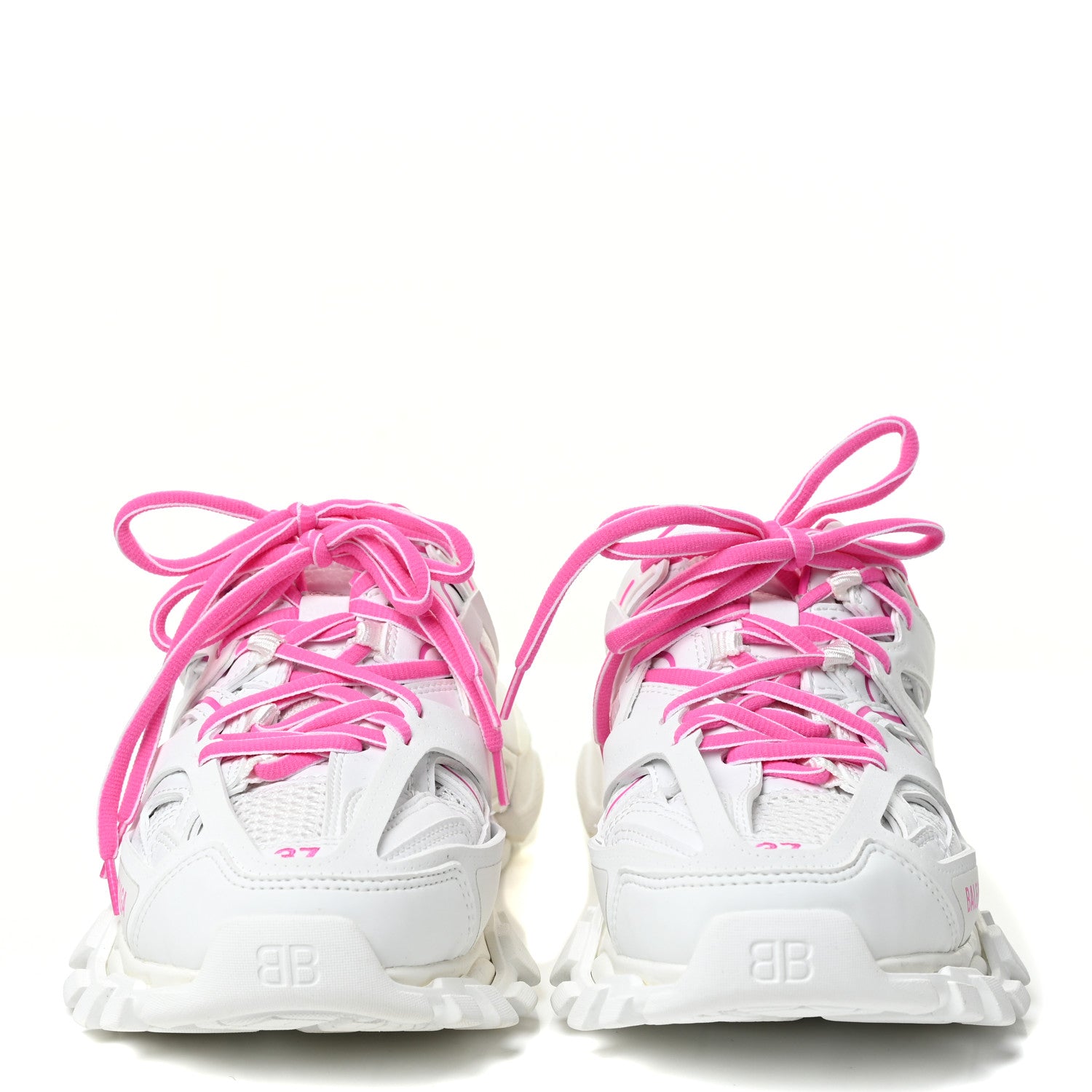 Balenciaga Mesh Rubber Bi-Color Womens Track Mules 37 White Fluo Pink 2 of 9