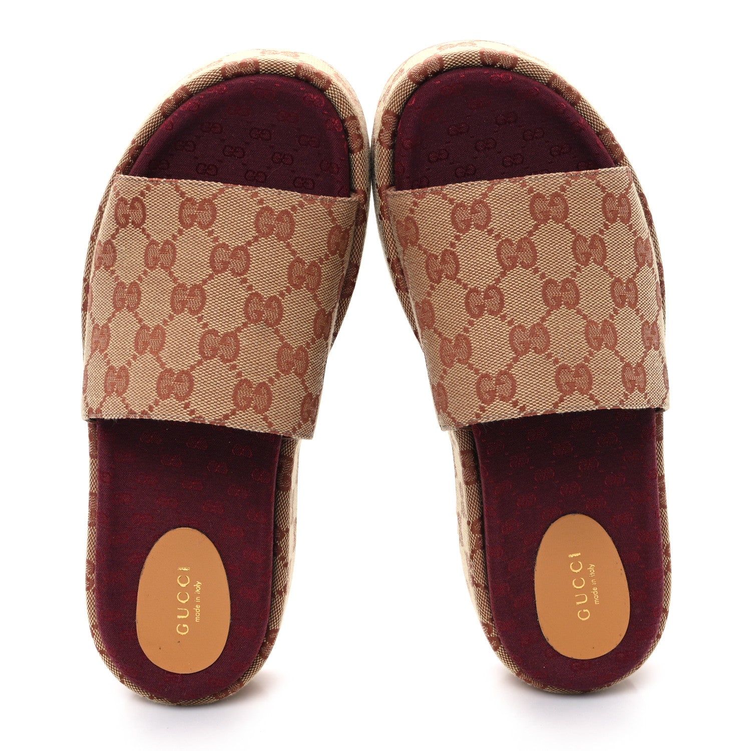 Gucci Canvas GG Monogram Angelina Platform Slide Sandals 40 Beige Ruggine 2 of 9