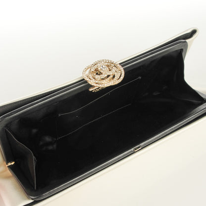 Chanel Satin Crystal Camellia Evening Clutch White 7 of 7