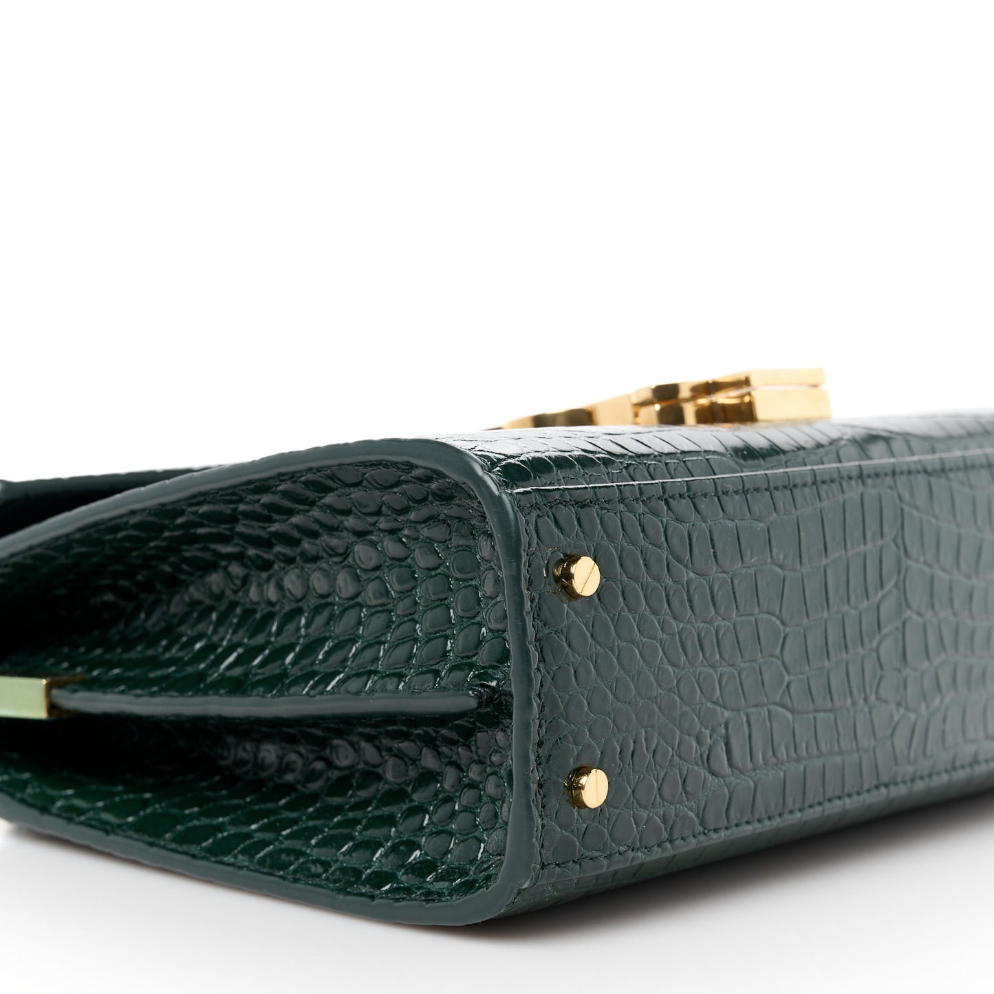 Calfskin Crocodile Embossed Mini Classic Monogram Cassandra Top Handle Dark Mint