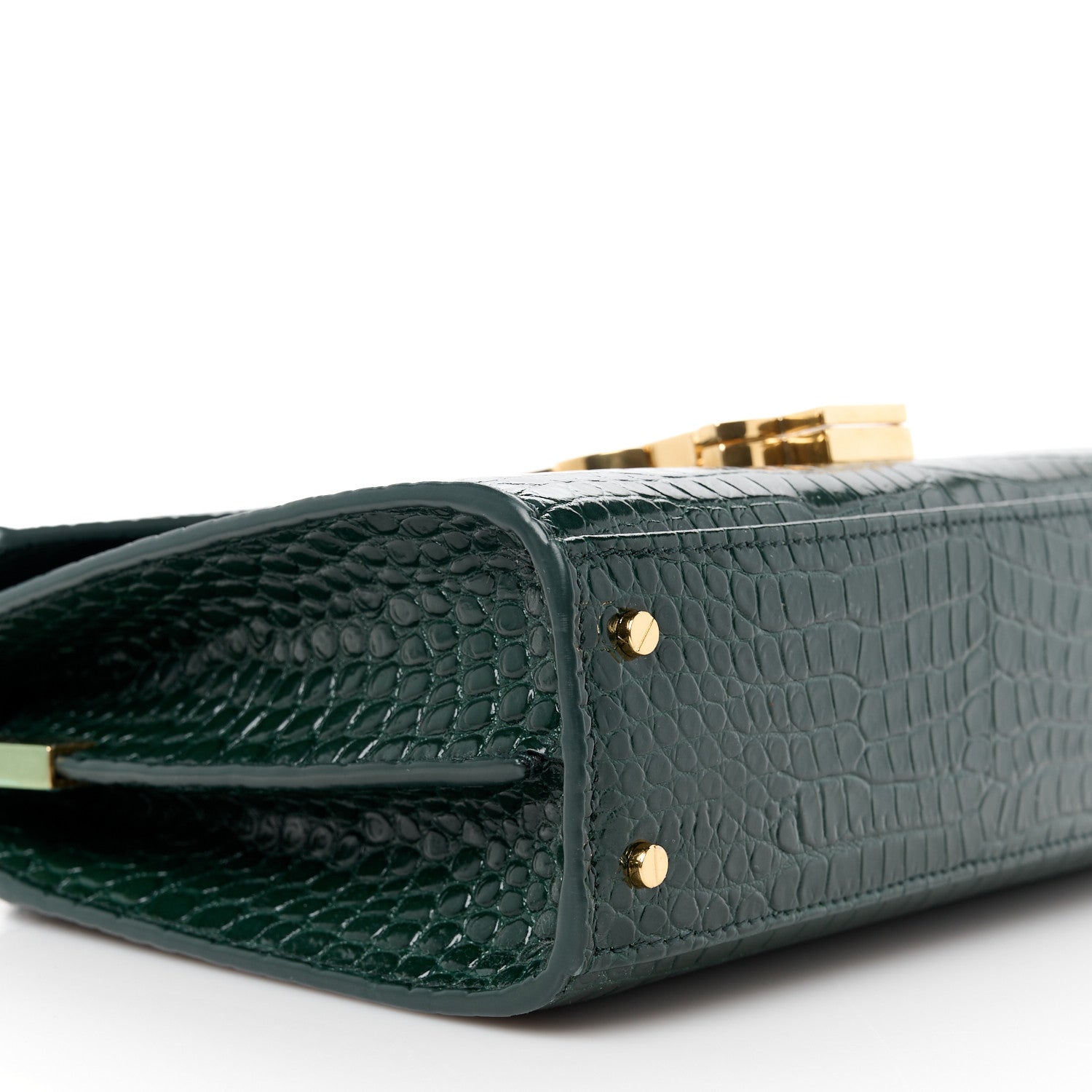 Saint Laurent Calfskin Crocodile Embossed Mini Classic Monogram Cassandra Top Handle Dark Mint 10 of 11