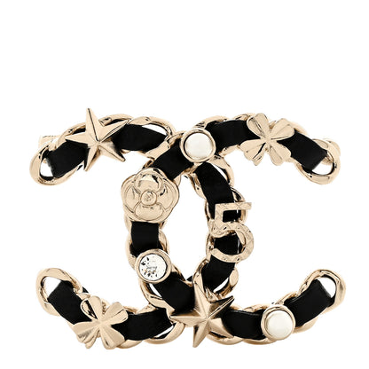 Chanel Lambskin Pearl Strass Sergeant Brooch Black Gold 1 of 4