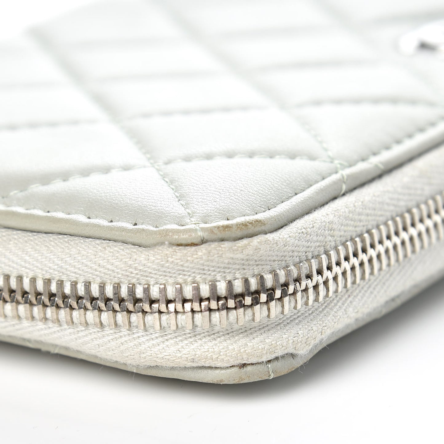 Lambskin Quilted Large Gusset Zip Around Wallet Light Green