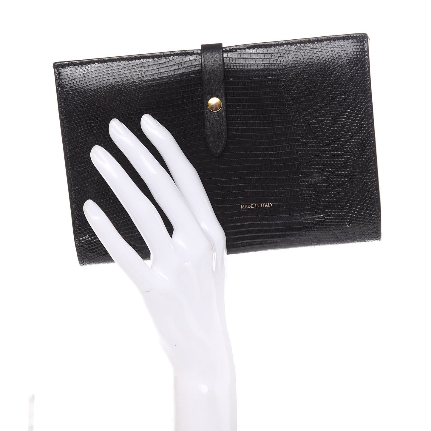Lizard Calfskin Large Multifunction Strap Wallet Black