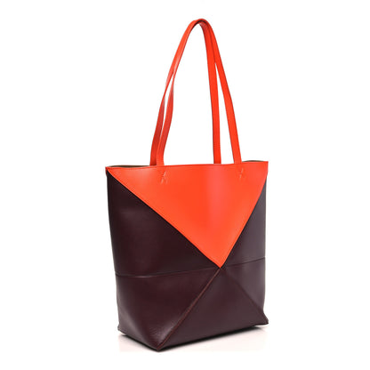 Loewe Shiny Calfskin Medium Puzzle Fold Tote Burgundy Orange 2 of 8