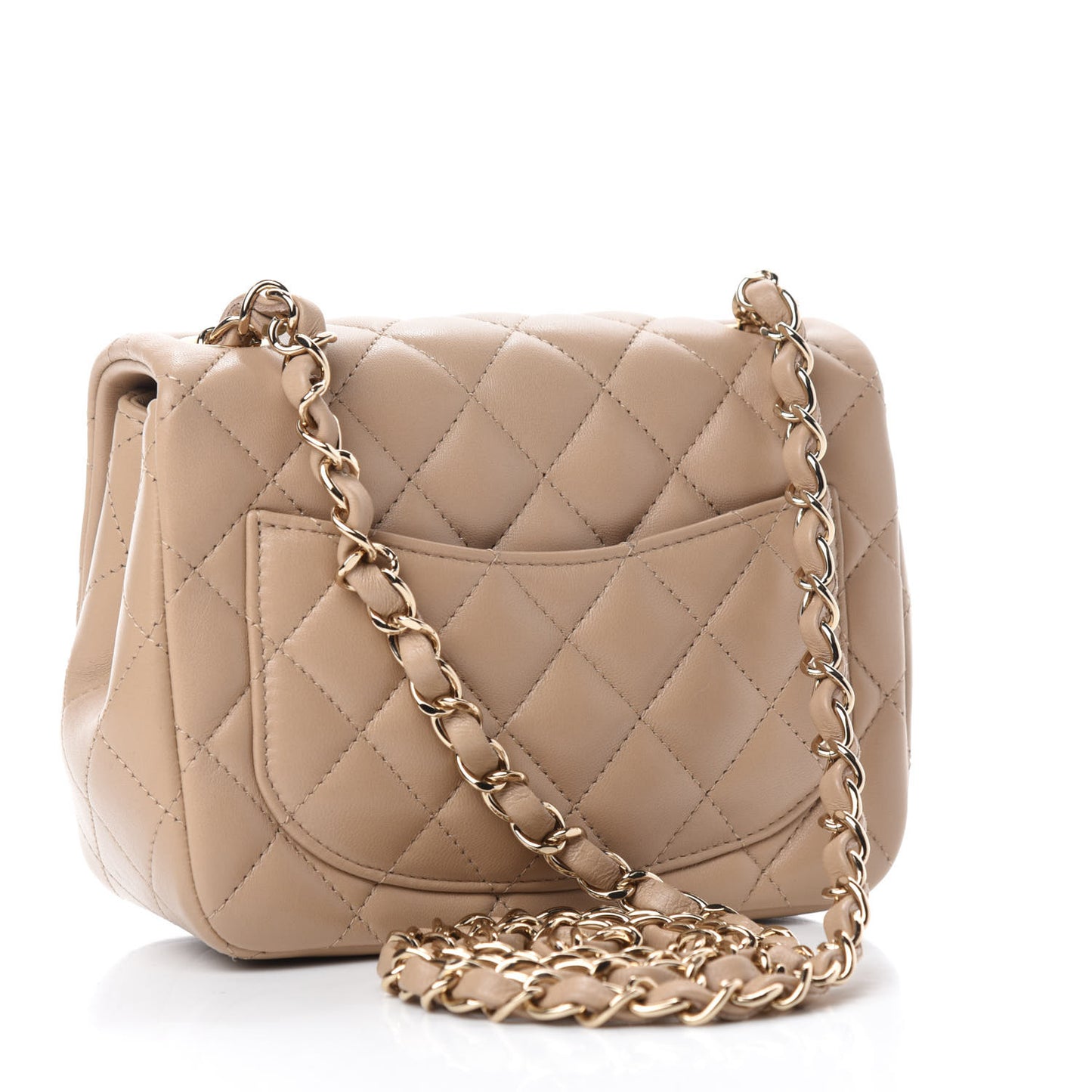 Lambskin Quilted Mini Square Flap Beige