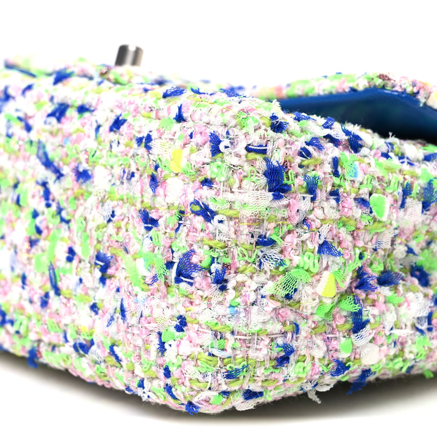 Tweed Quilted Mini Rectangular Flap White Blue Green
