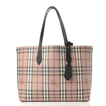 Burberry Grainy Calfskin Haymarket Check Medium Reversible Tote Black 9 of 18