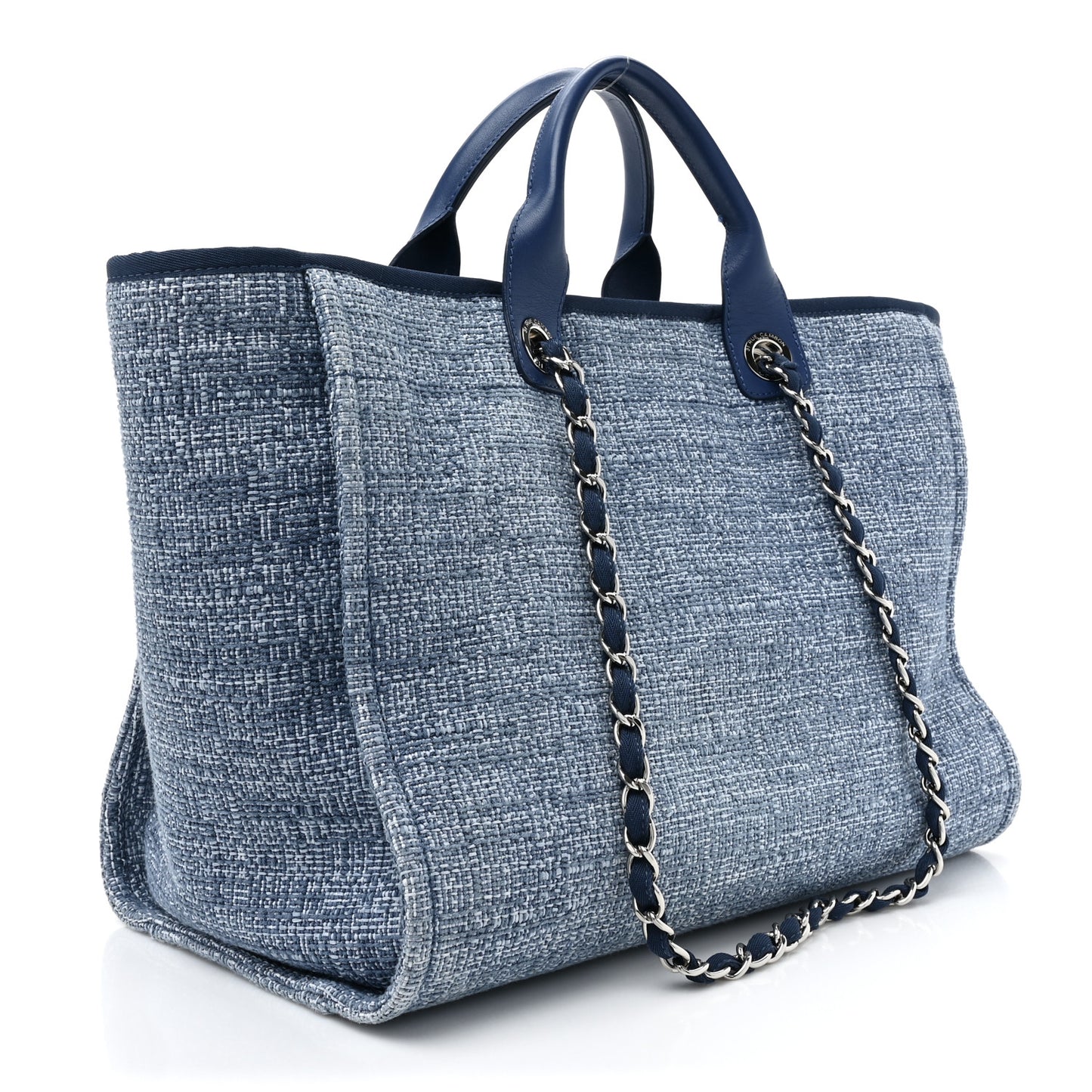 Woven Straw Raffia Medium Deauville Tote Blue