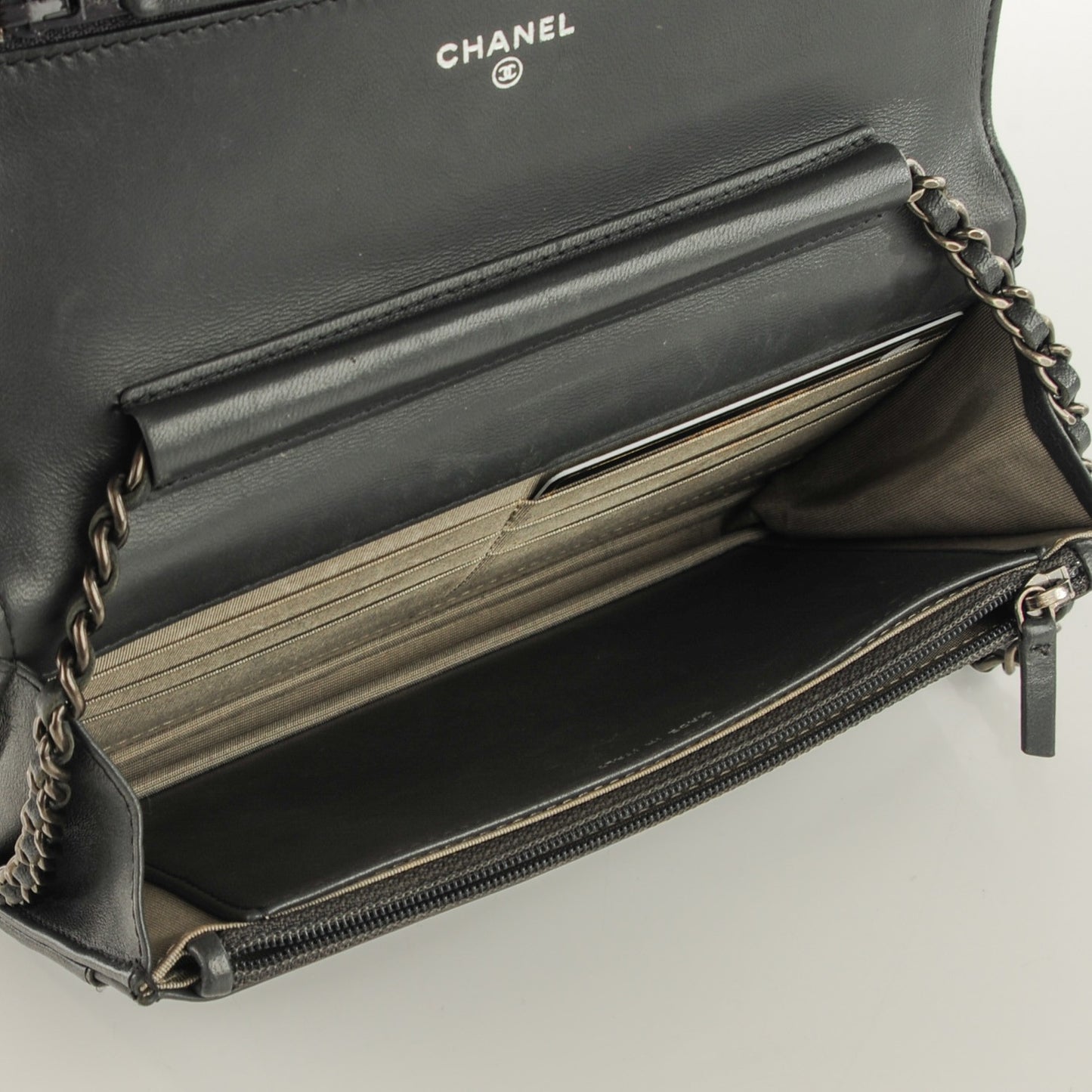 Lambskin Quilted Boy Wallet On Chain WOC Dark Grey