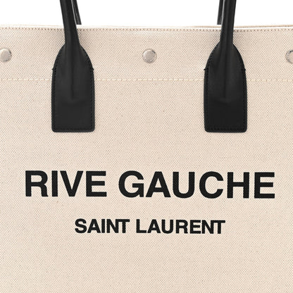 Saint Laurent Linen Calfskin Small Rive Gauche Tote Greggio Natural 8 of 10