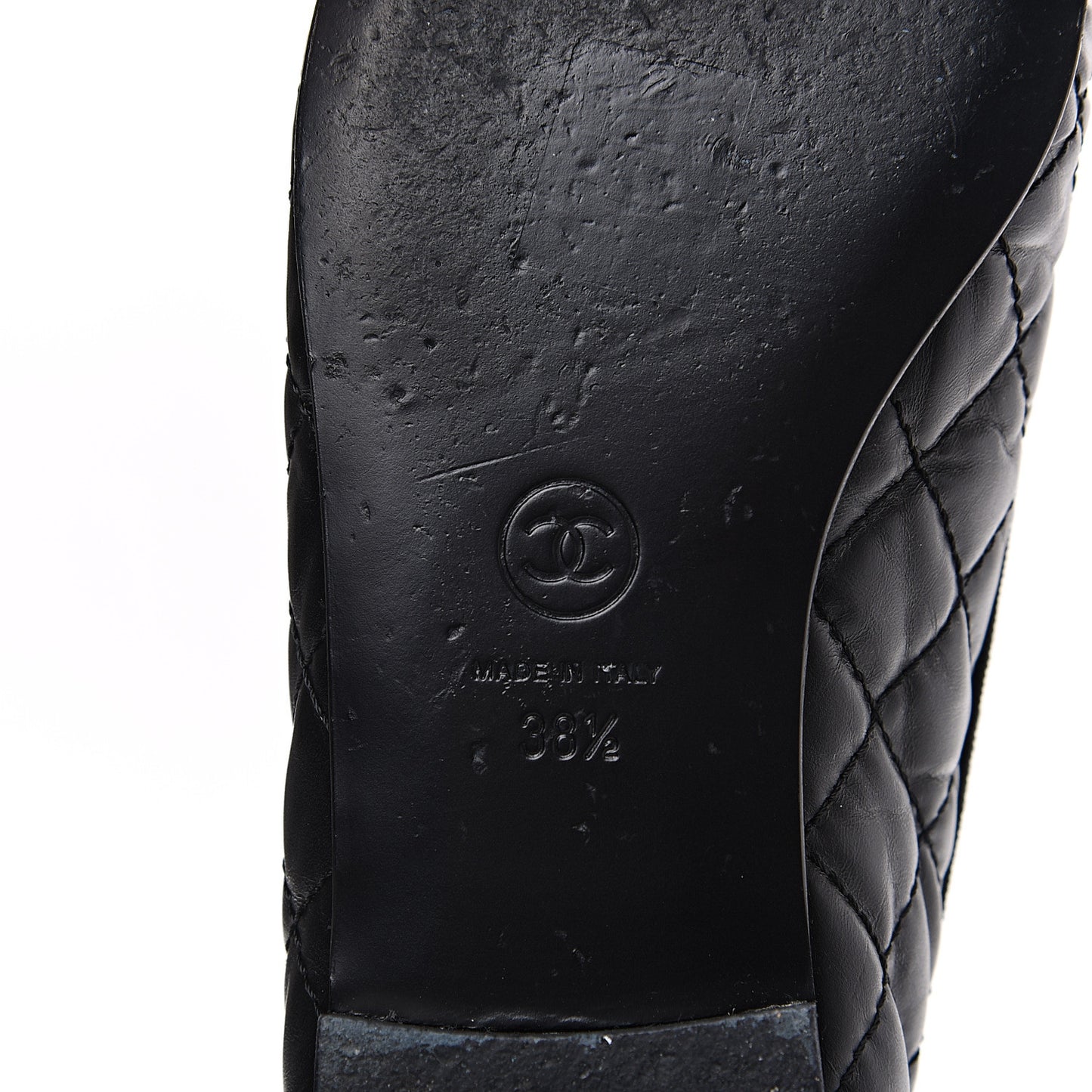 Aged Calfskin Quilted Cap Toe Ballerina Flats 38.5 Black