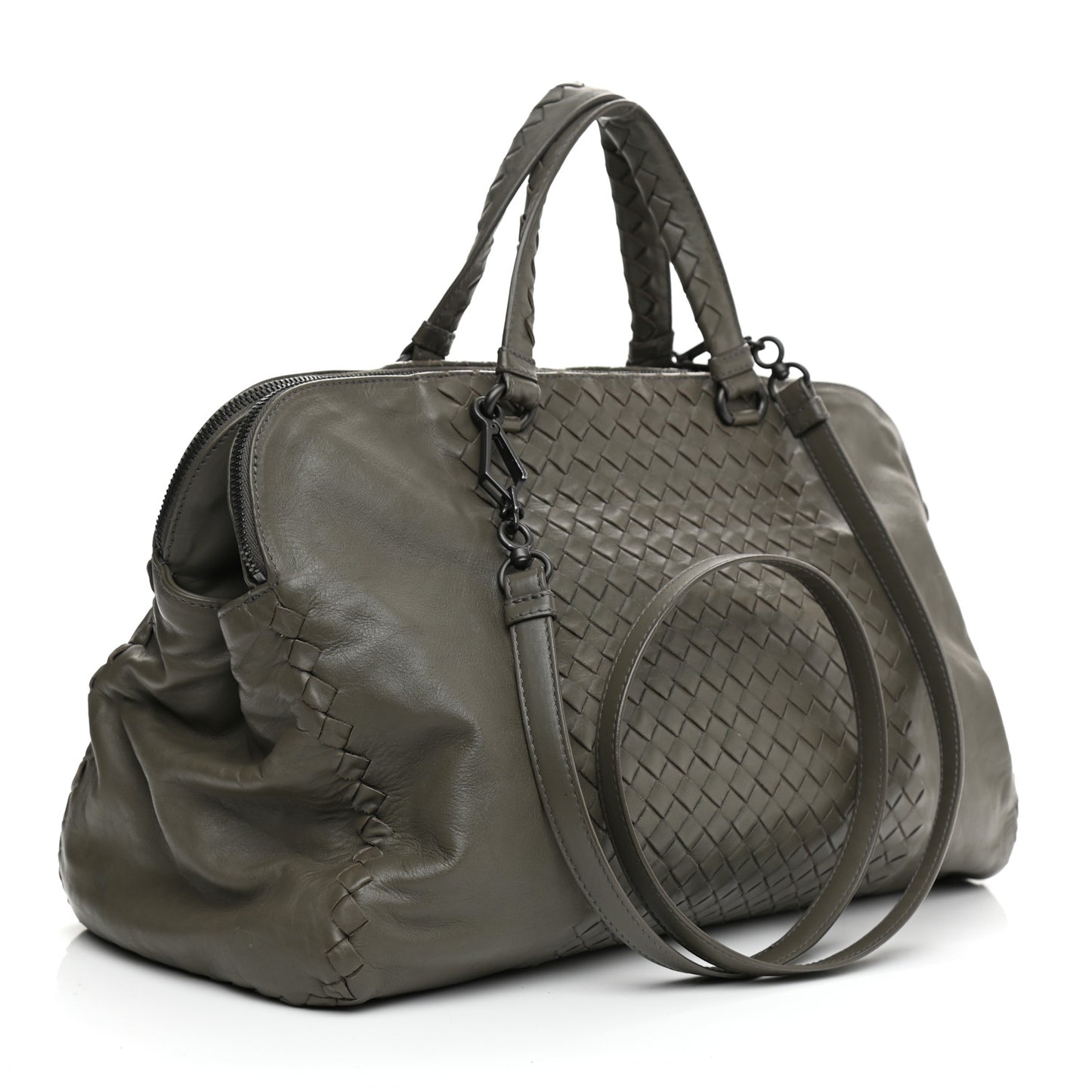 Calfskin Intrecciato Large Leggero Tote Kaki Fondente