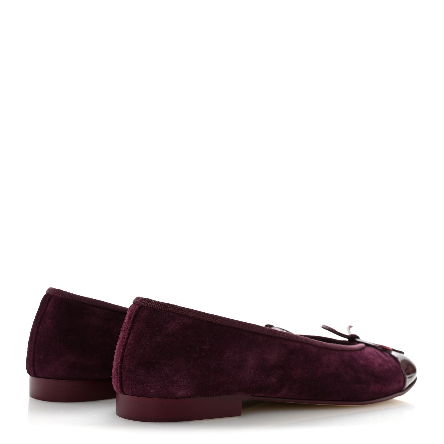 Chanel Suede Calfskin Patent Cap Toe CC Ballerina Flats 38.5 Burgundy 5 of 9