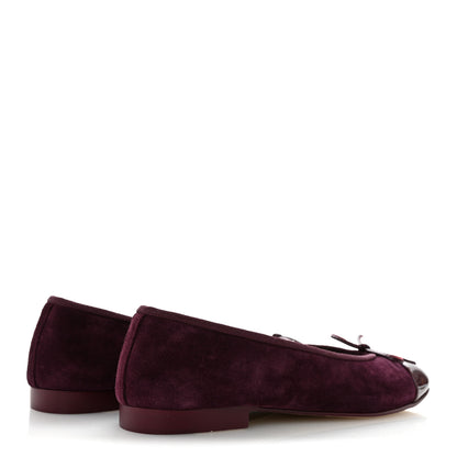 Chanel Suede Calfskin Patent Cap Toe CC Ballerina Flats 38.5 Burgundy 5 of 9