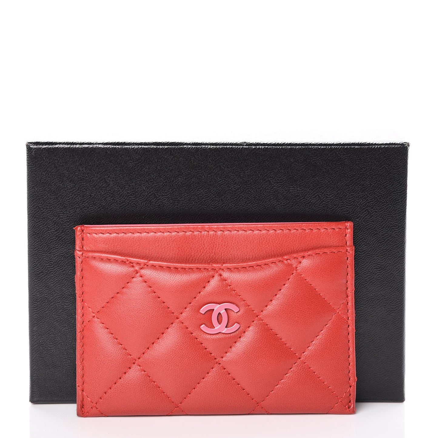 Lambskin Quilted Card Holder Red Pink