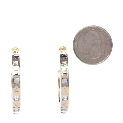 Chanel Metal Baguette Crystal Logo CC Hoop Earrings Gold 2 of 5