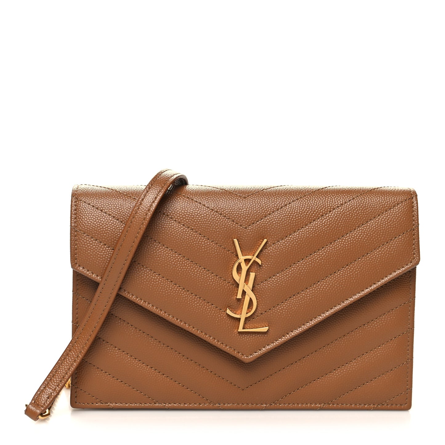 Grain De Poudre Matelasse Chevron Monogram Envelope Chain Wallet Natural Dark