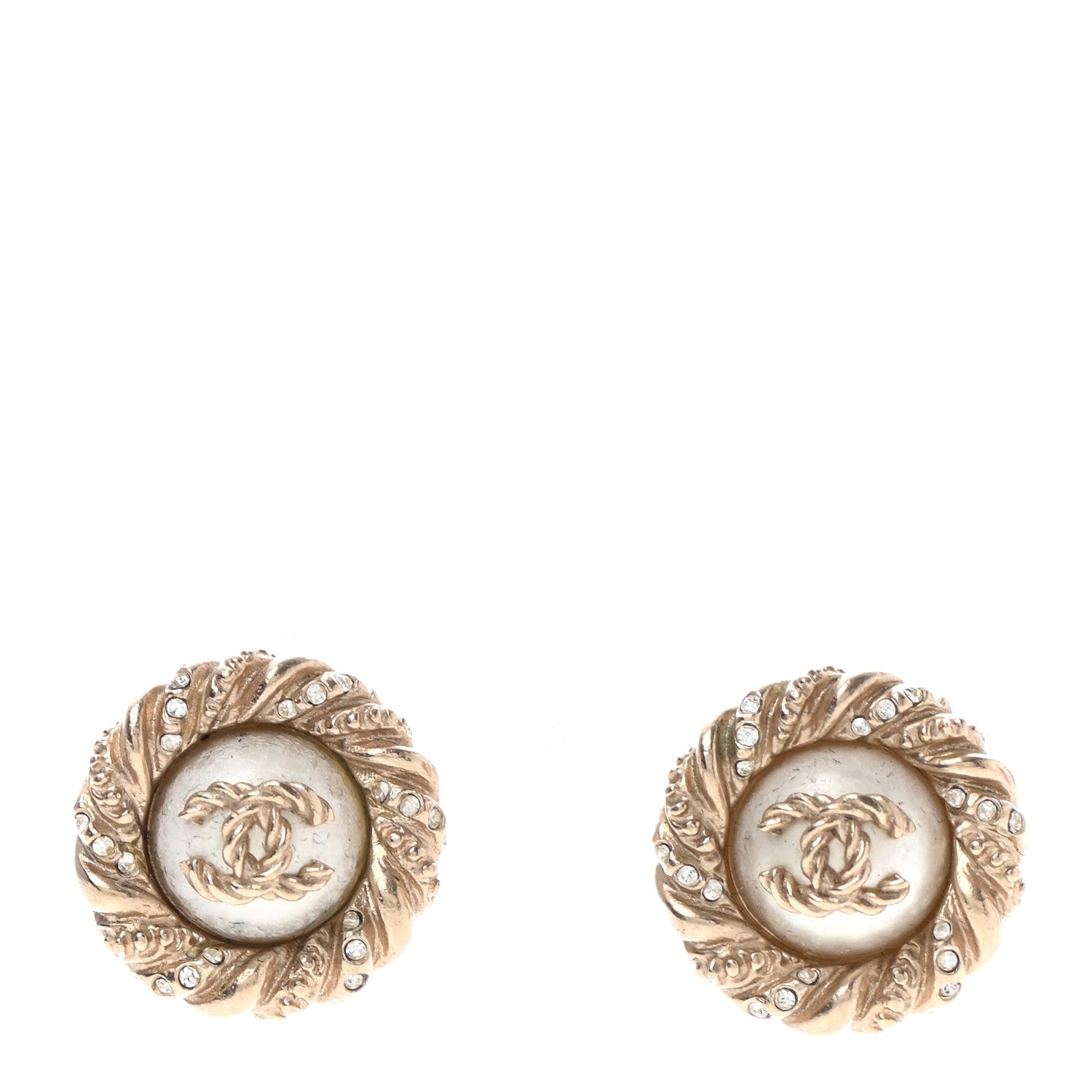 Chanel Pearl Crystal Twisted CC Round Earrings Gold 1 of 4