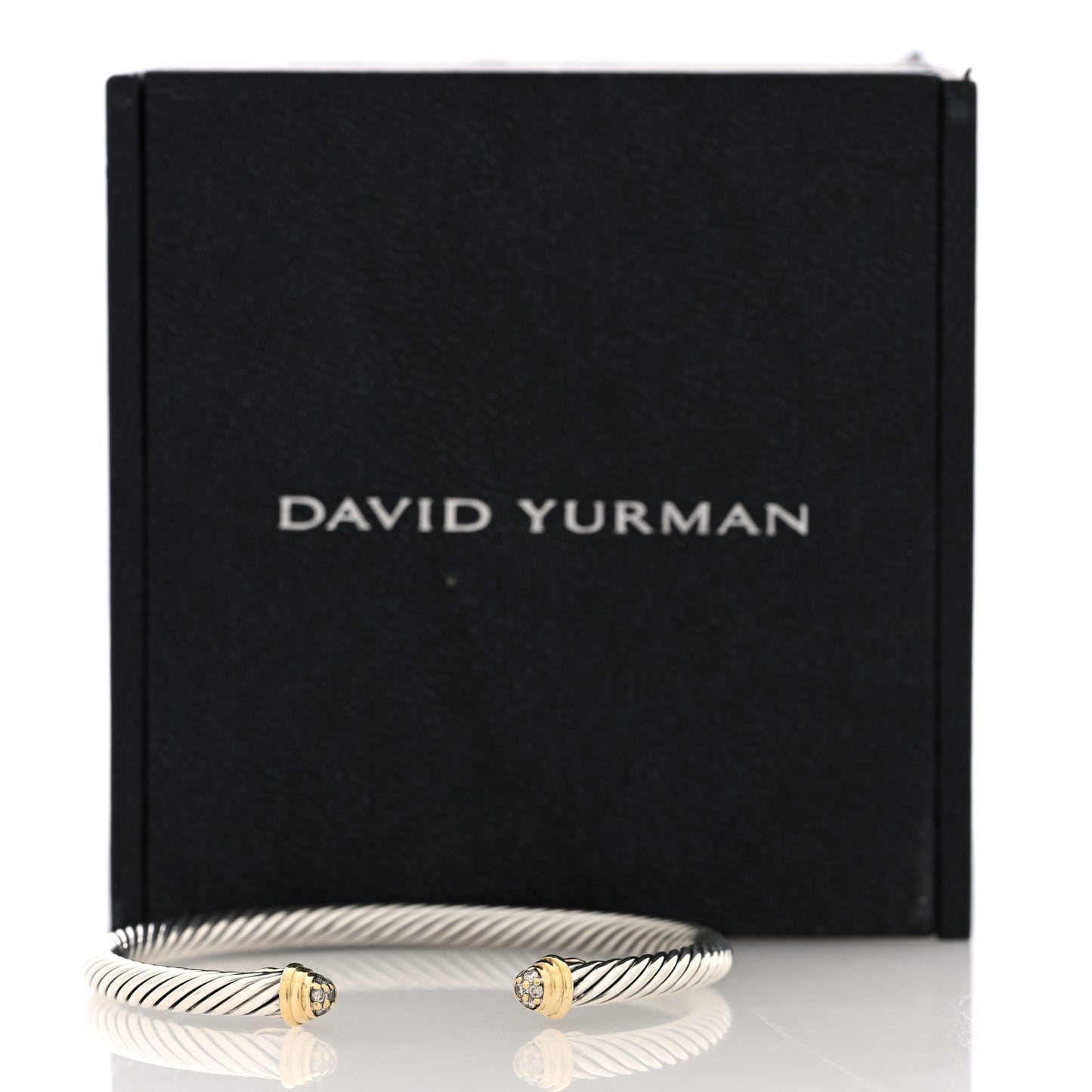 Sterling Silver 18K Yellow Gold Diamond 4mm Cable Classics Pave Dome Bracelet