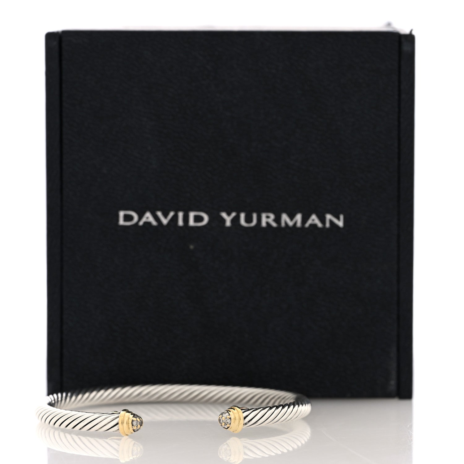 David Yurman Sterling Silver 18K Yellow Gold Diamond 4mm Cable Classics Pave Dome Bracelet 4 of 4