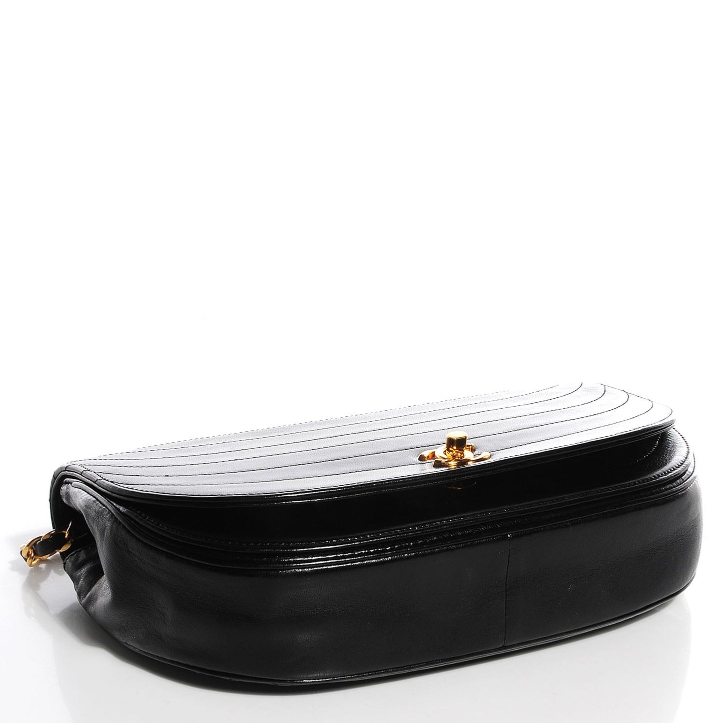 Lambskin Ribbon Stitched Flap Black
