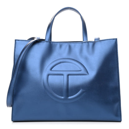 Telfar Metallic Vegan Leather Medium Shopping Bag Cobalt 1 of 9