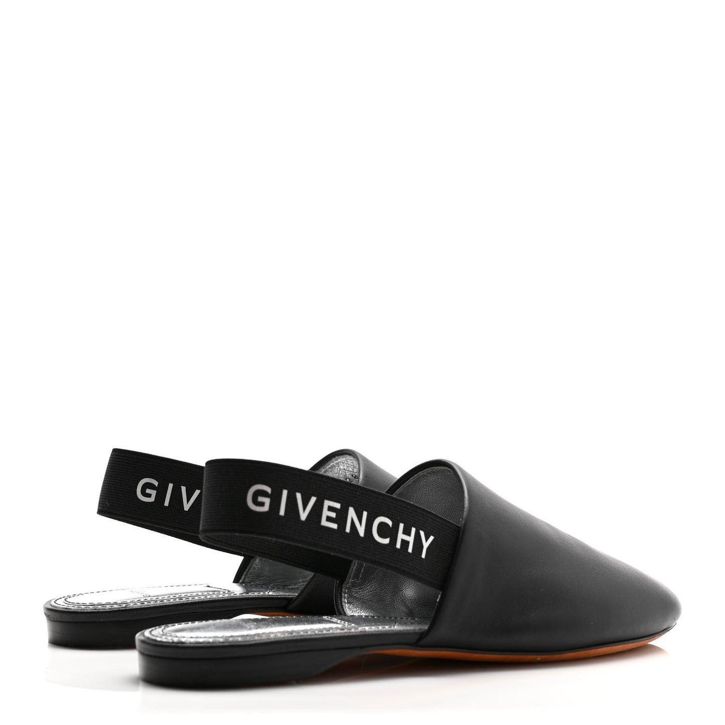 Nappa Rivington Logo Slingback Flat 35 Black Silver