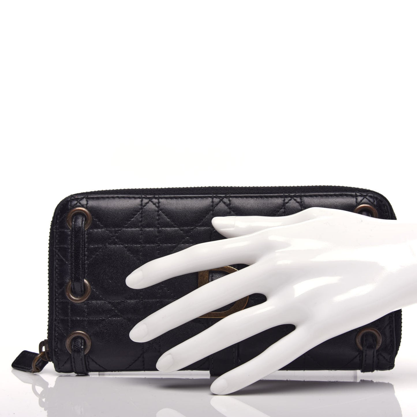 Lambskin Cannage D Continental Zip Wallet Black