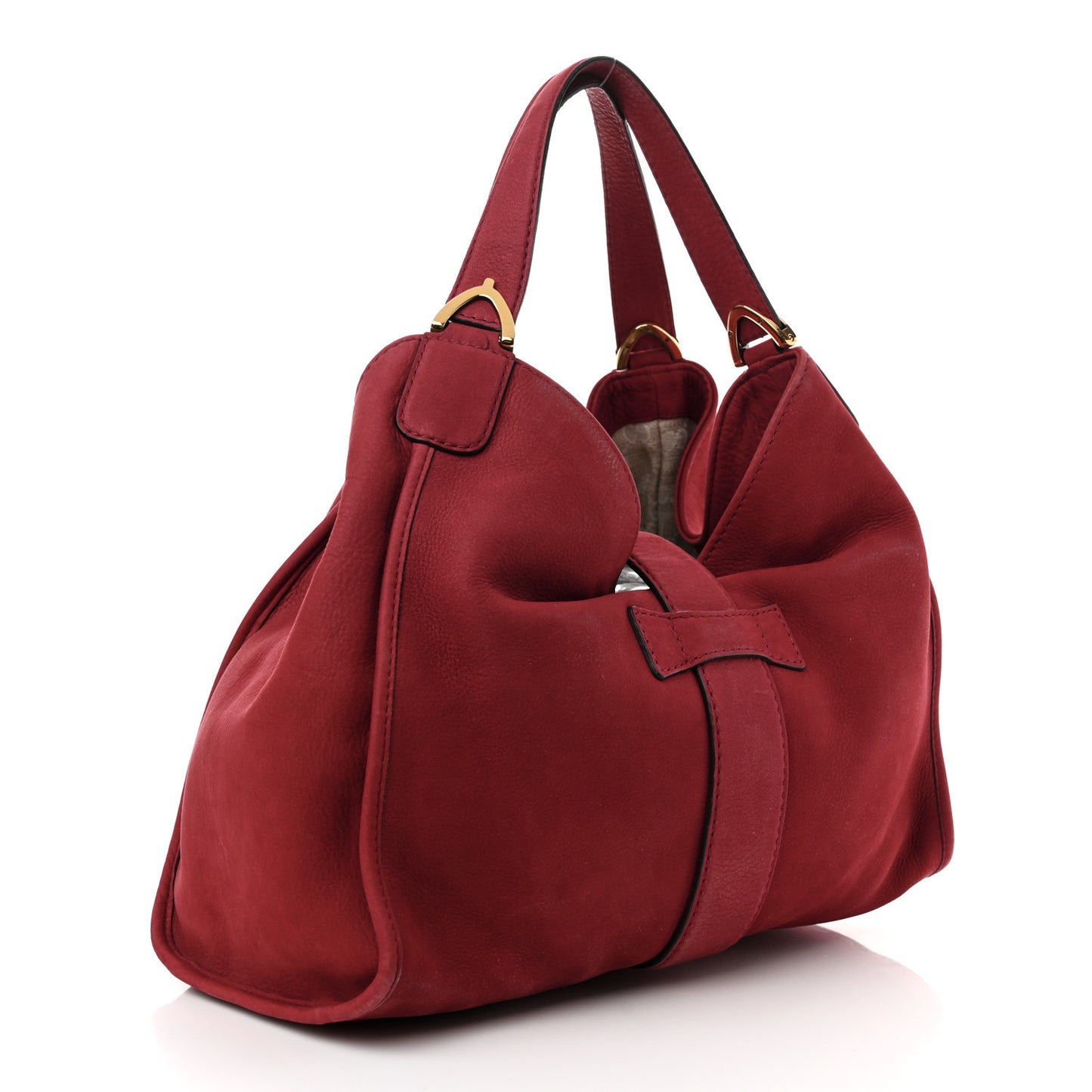Nubuck Medium Soft Stirrup Shoulder Bag Red