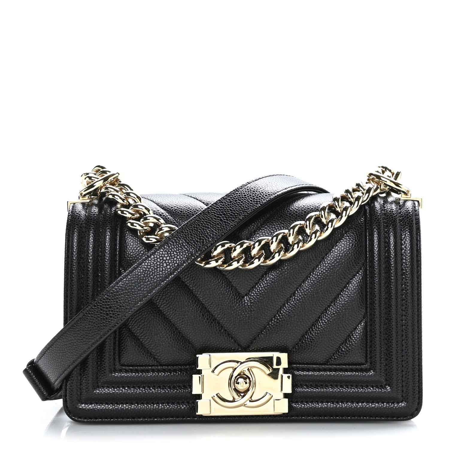 Chanel Caviar Chevron Quilted Small Boy Flap Black 1 of 9