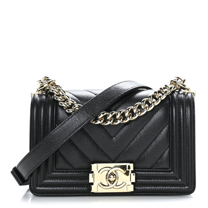 Chanel Caviar Chevron Quilted Small Boy Flap Black 1 of 9