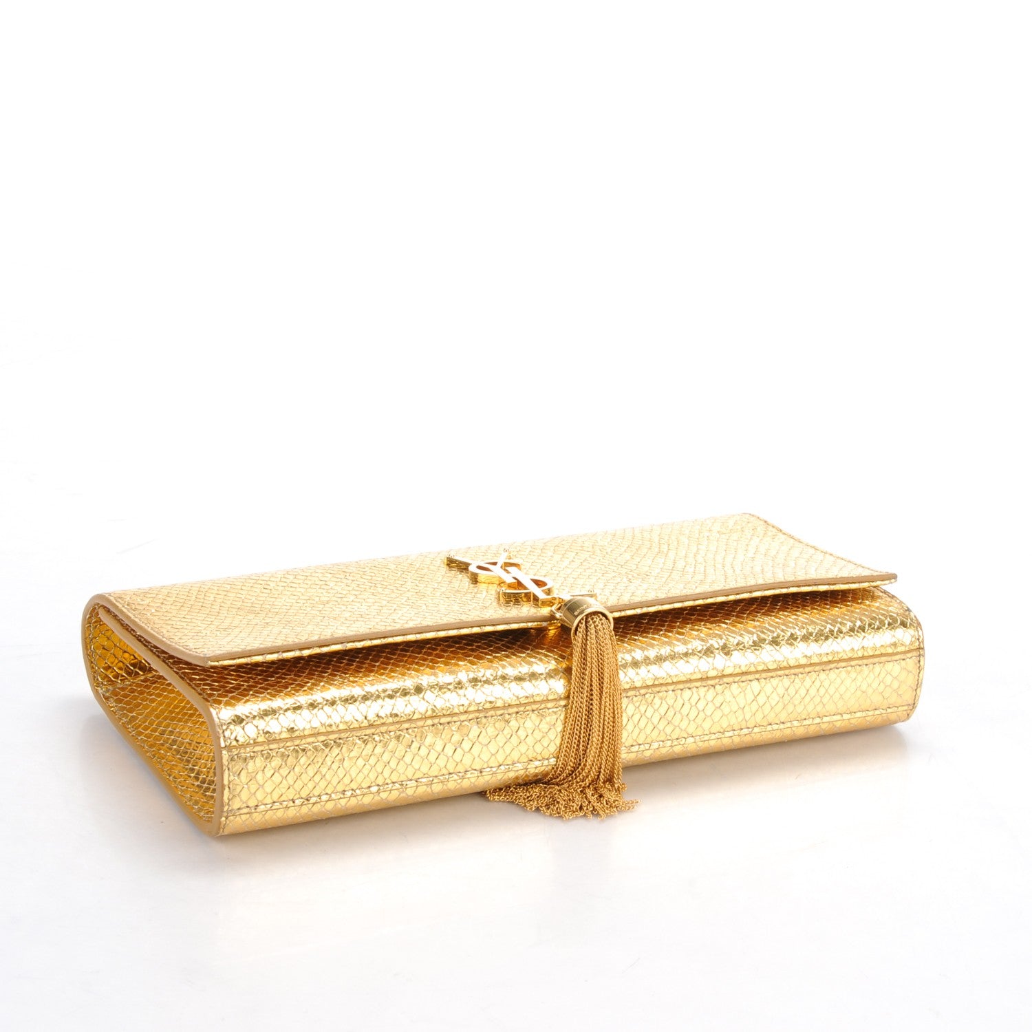 Saint Laurent Metallic Calfskin Embossed Classic Monogram Tassel Clutch Gold 4 of 7