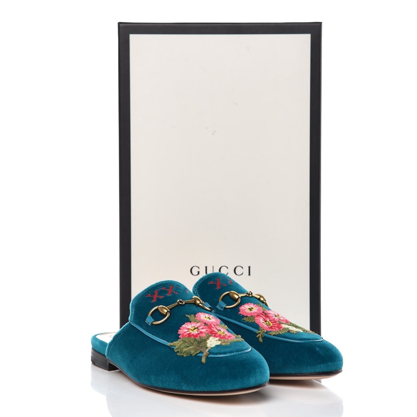 Velvet Floral Embroidered Womens Princetown Slippers 35.5 Pavone