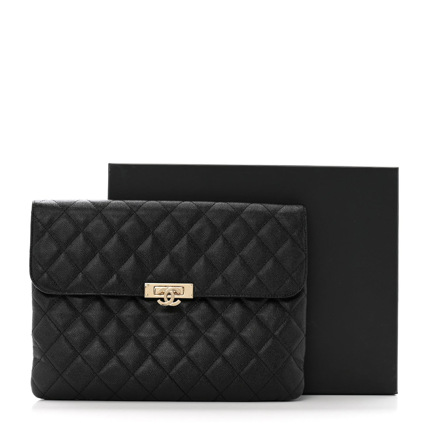 Caviar Quilted Medium Golden Class Pouch Black