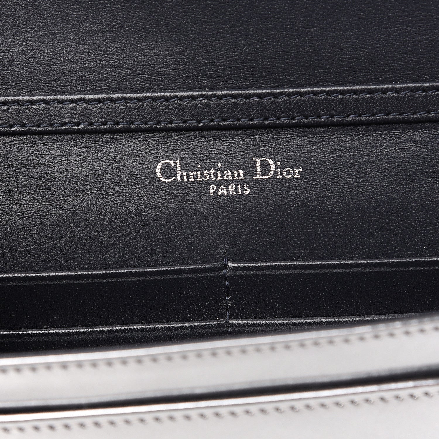 Christian Dior Metallic Patent Micro-Cannage Diorama Wallet on Chain Pouch Silver 5 of 8