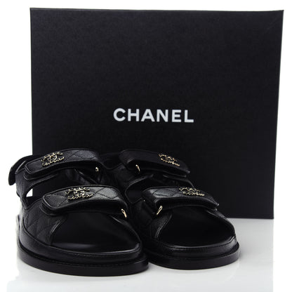 Chanel Grained Calfskin Velcro Dad Sandals 36.5 Black 11 of 11