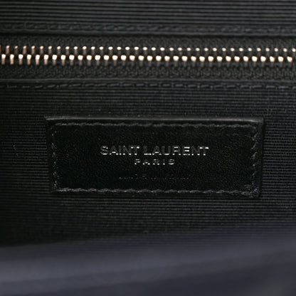 Saint Laurent Grain De Poudre Textured Mixed Matelasse Large Triquilt Monogram Satchel Deep Marine 6 of 10