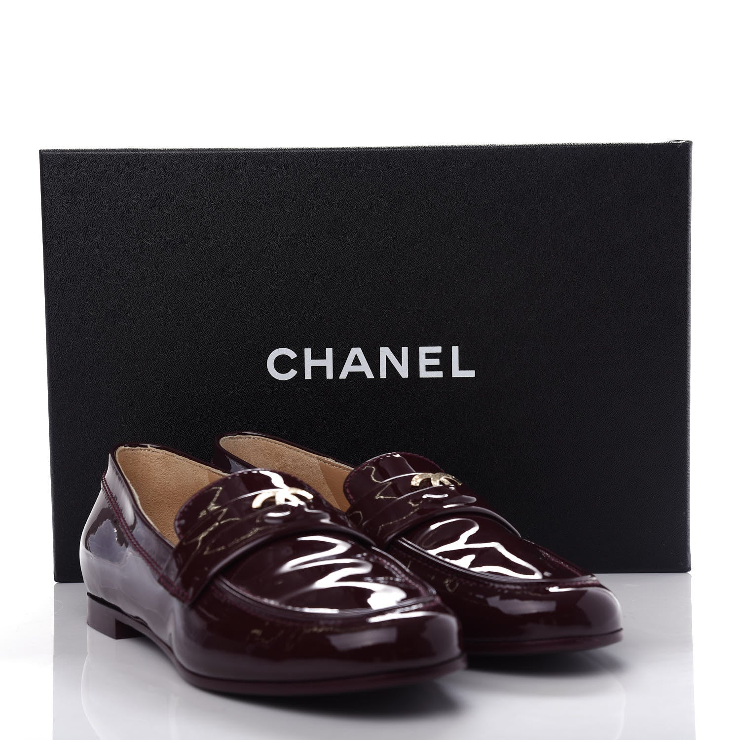 Chanel Patent Calfskin CC Loafers 37.5 Burgundy 11 of 11