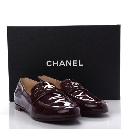Chanel Patent Calfskin CC Loafers 37.5 Burgundy 11 of 11