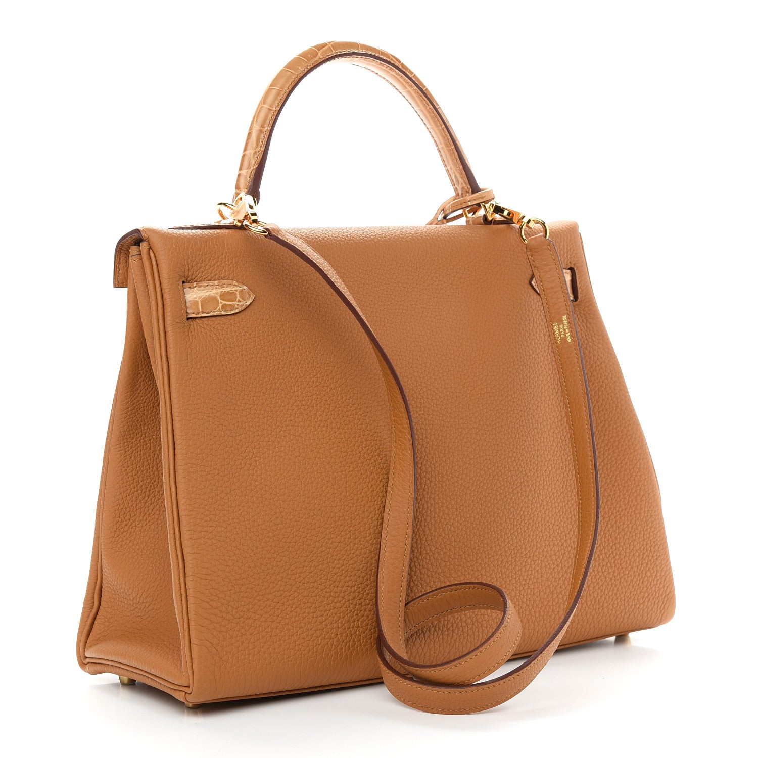 Hermes Togo Shiny Niloticus Crocodile Kelly Retourne Touch 32 Caramel Tabac Camel 3 of 10
