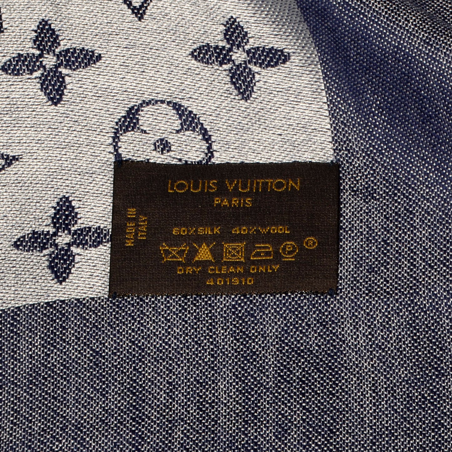 Silk Wool Monogram Denim Shawl Blue
