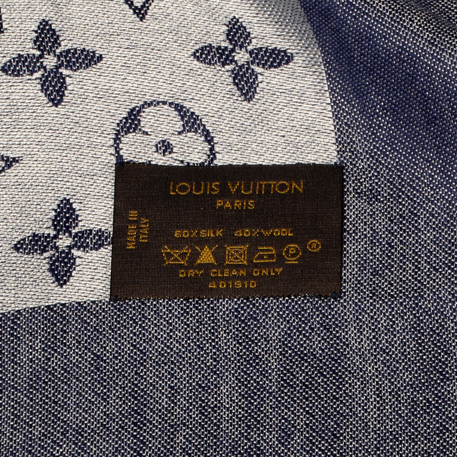 Louis Vuitton Silk Wool Monogram Denim Shawl Blue 5 of 5